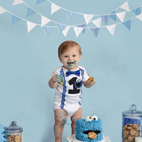 32Ft Cotton Bunting Banner, Blue White Plaid Dot Fabric Triangle Flags for Birthday Wedding Baby Shower Engagement Tea