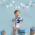 32Ft Cotton Bunting Banner, Blue White Plaid Dot Fabric Triangle Flags for Birthday Wedding Baby Shower Engagement Tea
