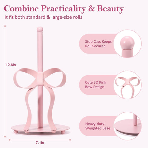 3D Pink Bow Paper Towel Holder Coutertop - Bow Accent Paper Towel Holder, Pink Kitchen Decor and Accessories, Coquette