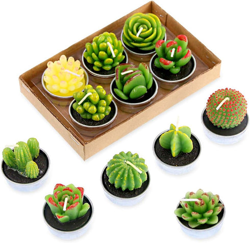 Swpeet 12Pcs Decorative Succulent Cactus Tealight Candles Kit, Cute Smokeless Plants for Festival Wedding Props