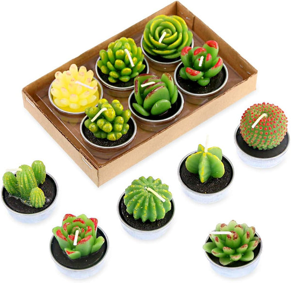 Swpeet 12Pcs Decorative Succulent Cactus Tealight Candles Kit, Cute Smokeless Plants for Festival Wedding Props