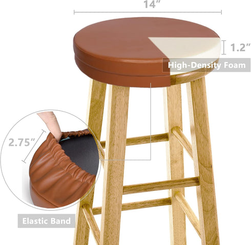 14 Inch Shinnwa Bar Stool Cushion Round Leather Bar Stool Covers Waterproof Foam Padded Seat Cushions with Elastic