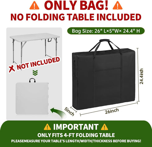 QYILUARE 4 26" 5" 24.4" Ft Folding Table Storage Bag | L x W x H - Heavy Duty Water-Resistant Carrying Bag with Pocket