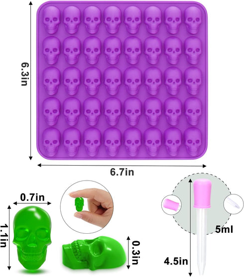 BUSOHA Skull Chocolate Molds Silicone - 2 Pack 40 Cavity Non-Stick Gummy Skull Silicone Molds with 1 Droppers for Chocolate, Candy, Jelly, Ice Cube, Dog Treats