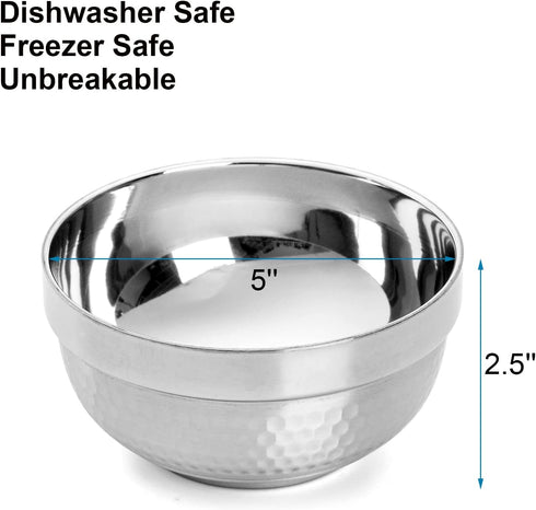 ZENFUN 6 Pack 304(18/8) Stainless Steel Bowls 5 Inch Snack Bowls, 17 Oz Soup Bowls Lightweight Salad Bowls Double-walled Insulated Bowls for Rice, Fruit, Ice cream, Food-grade Material by ZENFUN