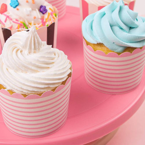 Webake Full Size Paper Baking Cups, 6oz Pink Cupcake Liners for Cupcake Bath Bomb, Set of 25 (Pink Stripe).