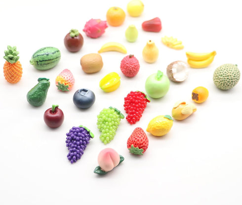 30 Fruits Mini Resin Figures PCS Pineapple Lemon Strawberry Peach Resin Little Small Figures Garden Play Kitchen Game