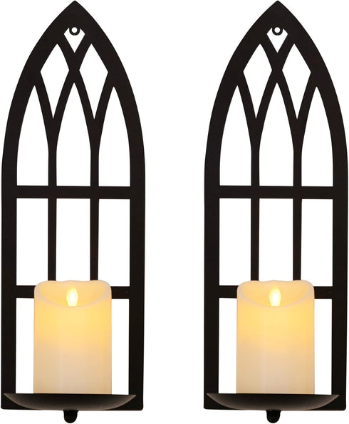 HPC Decor 15.8'' Candle Sconce Set of Two- Black Metal Candle Wall