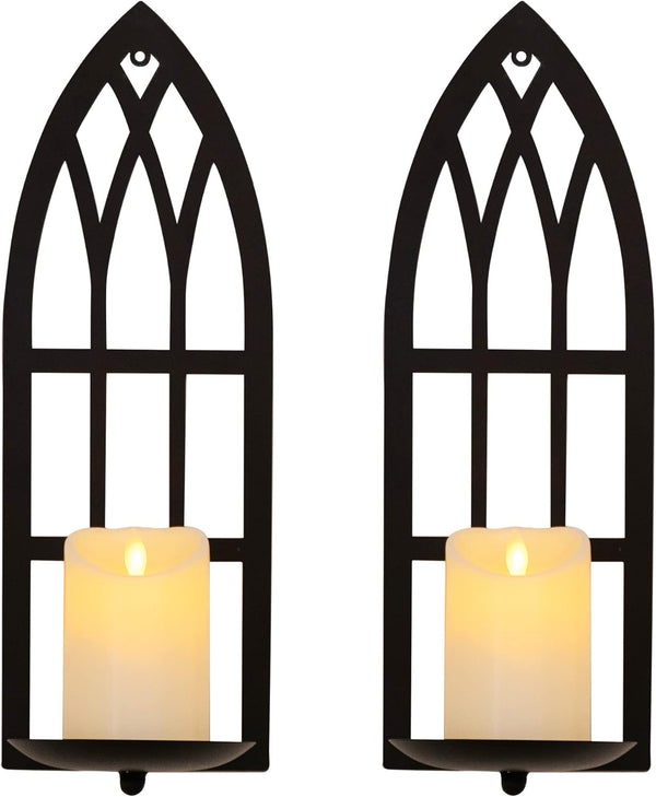 HPC Decor 15.8'' Candle Sconce Set of Two- Black Metal Candle Wall