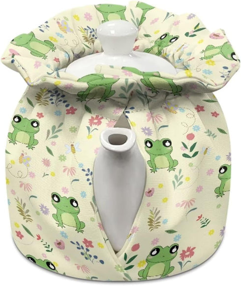Cartoon Frog Tea Pot Cozies with Adjustable Drawstring Tea Kettle Cover for Most Breakfast Pots Dustproof Teapot Cover for Home Kitchen Decorative Machine Washable