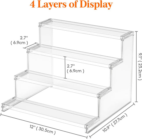 Lifewit 4 Tier Clear Display Risers Stand, Plastic Organizers for Figures, Cupcake, Perfume, 12inch, 2pack