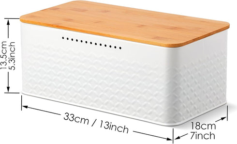 Countertop, 13 7 5.3 inch Phyllia Bread Box, Metal Bread Storage Container with Bamboo Lid Usable as Cutting Board