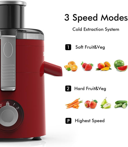 Juicer Machines, SiFENE Compact Centrifugal Juicer Extractor for Vegetable and Fruit, 3-Speed Setting