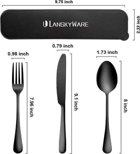 Portable Travel Utensils Set, 3 PCS Reusable Stainless Steel Cutlery Set with Case for Lunch Box, Camping
