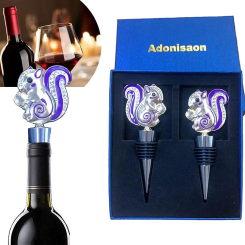 Squirrel Wine Bottle Stopper, Cute Animal Wine Stoppers for Christmas Party Decorations, Crystal Polygonal Beverage