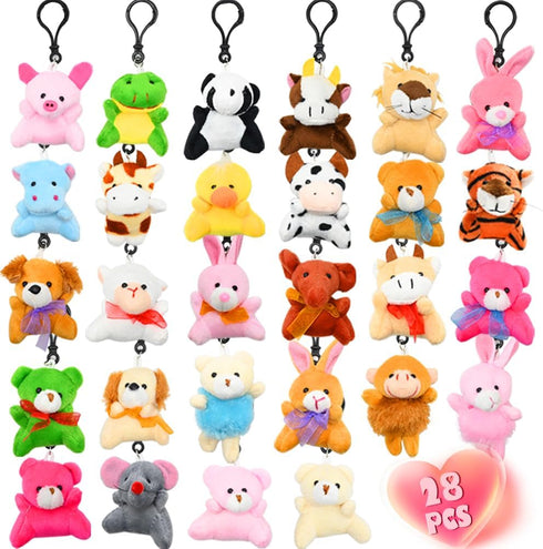 LUKBERA 28Packs Plush Animals Keychain, Stuffed Animals Keychain Toys for Easter Egg Fillers