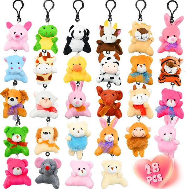LUKBERA 28Packs Plush Animals Keychain, Stuffed Animals Keychain Toys for Easter Egg Fillers