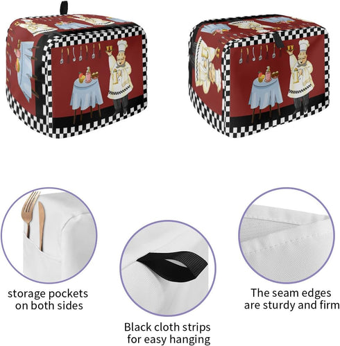 Farmhouse Cartoon Fat Chef Toaster Cover 4 Slice, Large Kitchen Appliance Covers, Retro Black White Plaid Toaster Oven Cover with Loop, Bread Machine Cover Polyester Dust Cover Protection