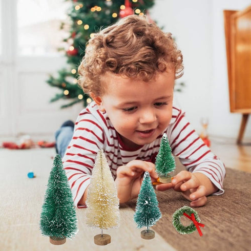 30 Pieces Miniature Sisal Frosted Christmas Trees, Bottle Brush Mini Trees, Plastic Tabletop Ornaments for Home Decor