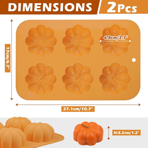Webake Pumpkin Cake Mold, Silicone 3D Pumpkin Cupcake Pan for Baking Dessert, 2 PCS