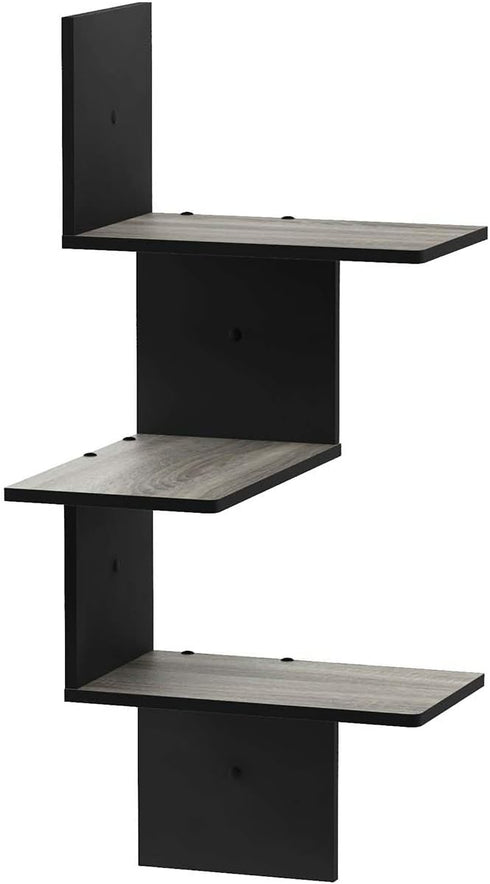 3-Tier Furinno Rossi Wall Mounted Shelves Rectangle French Oak Grey/Black