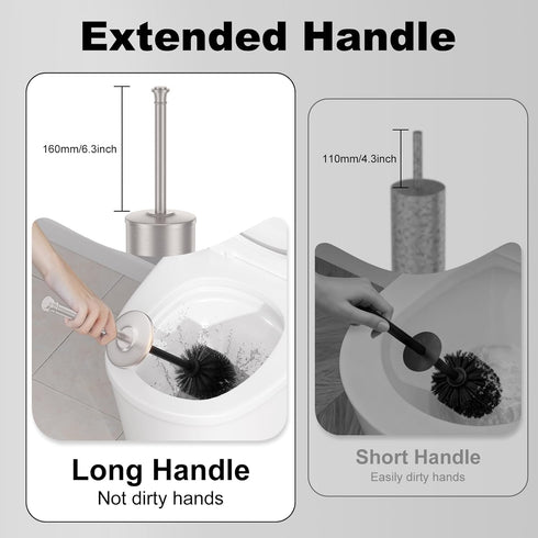 Stain Nickel Toilet Brush and HolderExtra Long Handled Toilet Brush for BathroomStainless Steel Heavy Duty Toilet Bowl