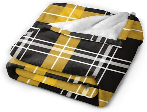 HSYOYO 80"x60" Yellow Black Plaid Throw Blanket Fluffy Fleece Blankets Soft Lightweight Travel Blanket Indoor Outdoor