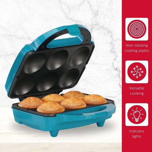 Holstein Housewares Non-Stick Cupcake Maker, Teal - Makes 6 Cupcakes, Muffins, Cinnamon Buns
