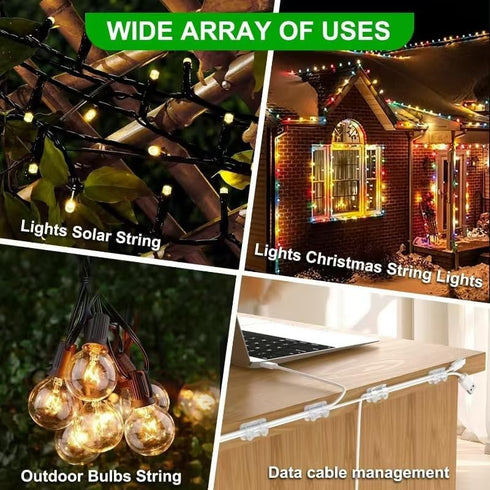 FALDAA 50Pcs Outdoor Light Clips, Clips with Waterproof Adhesive Strips, Heavy Duty Hook with Screws for Hanging