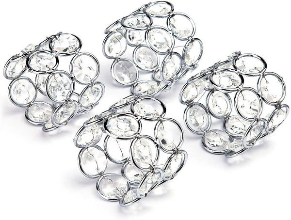 Set of 4pcs Silver Crystal Napkin Rings Handcraft Sparkly Holders for Special Occasions