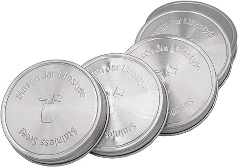 Mason Jar Lifestyle 5 Pack Stainless Steel Storage Lids - Heavy Duty Caps for Wide Mouth Jars, Airtight Design