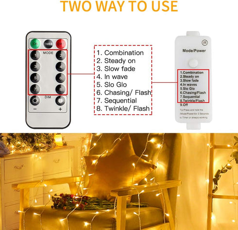 65ft 200 8 Dimmable koopower LED Indoor String Lights with Remote and Timer, Plug-in Modes Fairy Lights for Bedroom