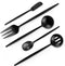 Matte Black 5-Piece Serving Silverware Set, Round Shared Stainless Steel Utensils, Satin Finish, Dishwasher Safe