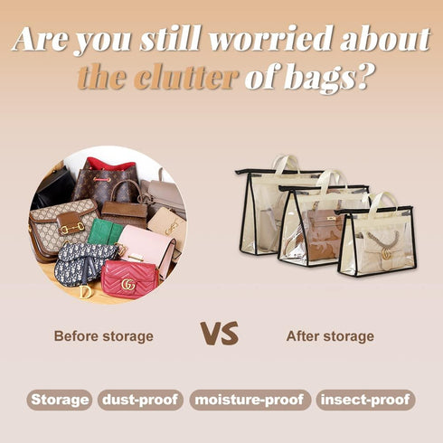 2 PCS Hanging Handbag Storage Organizer, Dustproof Storage Bag with Zipper and Handle (Transparent Non-woven, XL)