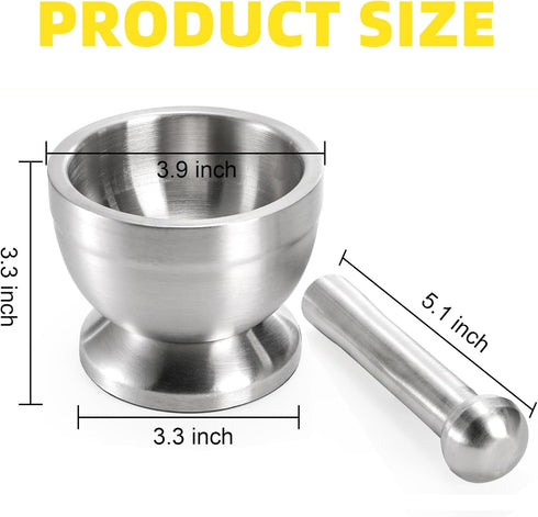 Sets 18/8 Bekith Mortar and Pestle Brushed Stainless Steel Spice Grinder Pill Crusher Molcajete Herb Bowl