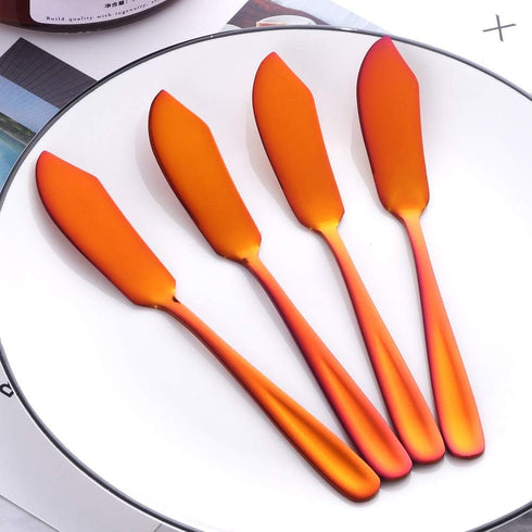 Stainless Steel 18/10 Cheese Desert Knives - Set of 4, Gold Breakfast Butter Knife, Slicer Sandwich Spreader (Magic Red)