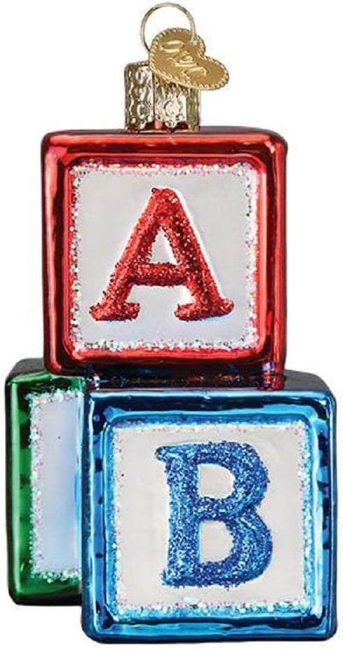 Old World Christmas ABC Blocks Blown Glass 2020 - Unique Christmas Ornaments for Tree Decorations