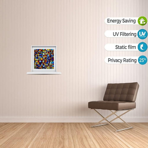 Windowpix 42 12 x Symphony Stained Glass Pattern Window Film Static Cling Film UV Filtering Energy Saving