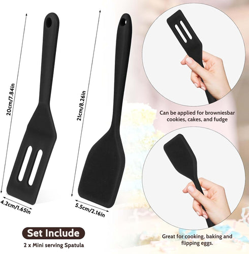 2 Pieces Mini Silicone Spatula, Nonstick Silicone Serve Turner, Small Spatulas for Kitchen Cooking, Heat Resistant Cookie Slotted Spatula (Black) by KALIONE