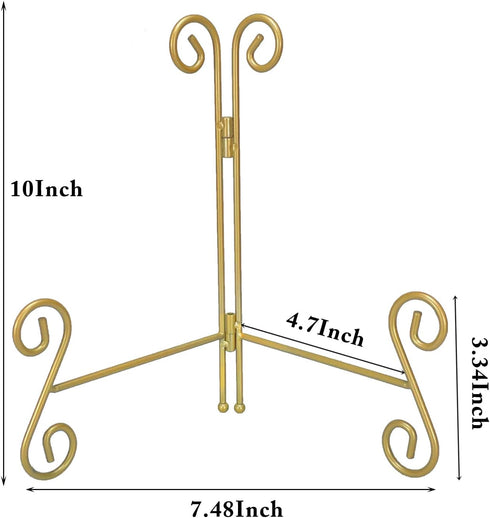 Plate Stand 10 Inch Gold Display Plate Holder, Collapsible Iron Plate Stands for Display, Folding Display Easel for Photo, Pictures, Decorative Plate and Artwork (10-Inch, 1-Pack)