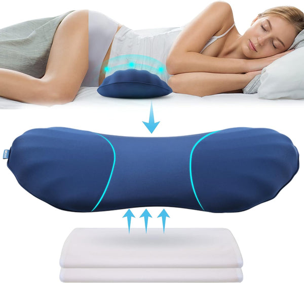 Adjustable Memory Foam Lumbar Support Pillow for Sleeping, Back Pain Relief, with 2 Insert Pads