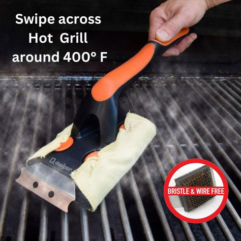 Set 1 2 1 Proud Grill Q-Swiper XL Steam-Clean BBQ Grill Cleaner - Bristle & Wire-Free Brush with Scraper, Kevlar Steam