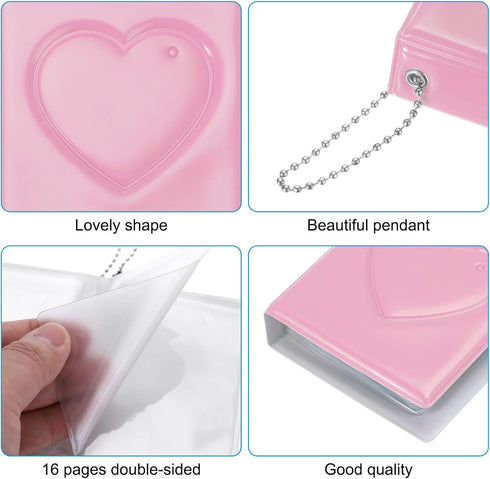 3 Inch 2.5"x3.5" Album 32 2 Pack, PATIKIL Mini Kpop Photocard Binder with Pockets Small Bookshelf Love Heart Picture