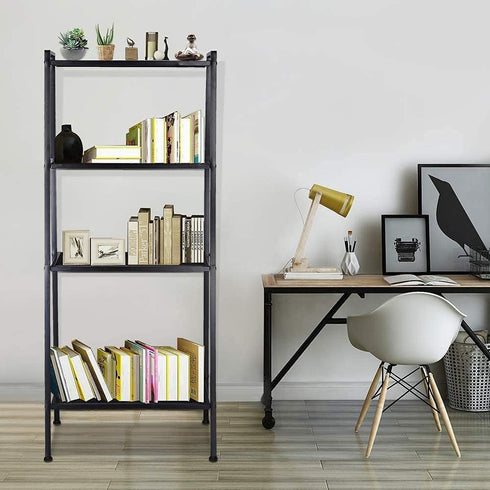 Huaa 4 Ladder Shelf,Black Bookshelf Tier Small Bookshelf,Ladder Shelf Bookcase,Tall Bookshelf,Leaning Bookshelf,Skinny