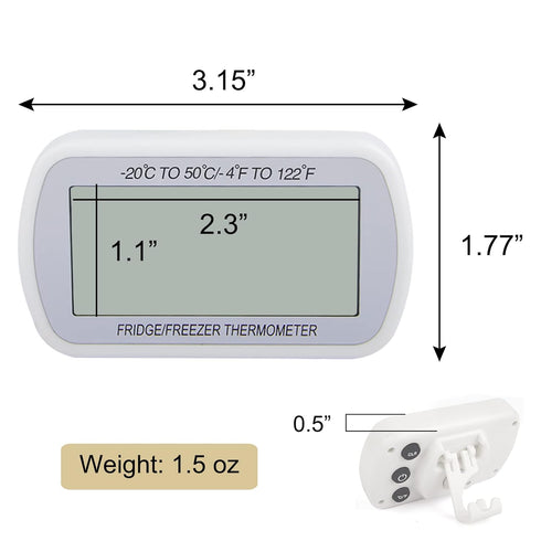 AEVETE Waterproof Digital Refrigerator Thermometer, Large LCD Freezer Room Thermometer with Magnetic Back