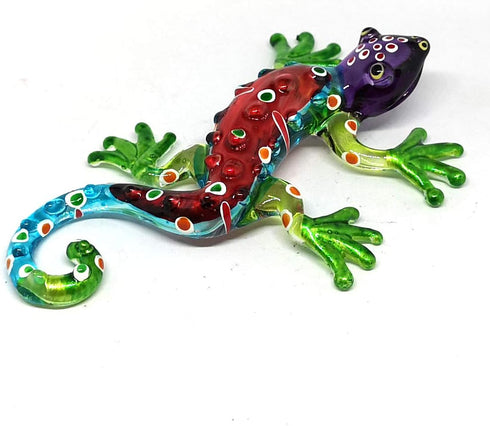 ZOOCRAFT Glass Blue Gecko Figurine, Miniature Hand Blown Lampwork Lizard Statue Gift Decor, 2.0 x 3.6 x 0.7