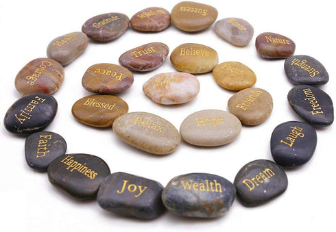 BigOtters Rocks with Inspirational Words, 25 Different Encouragement Gratitude Rocks for Meditation Birthday Graduation