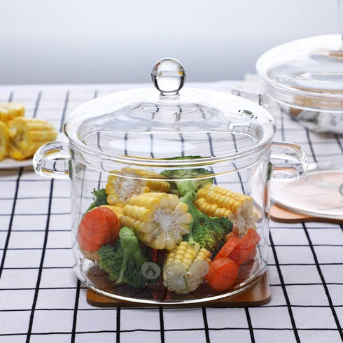 Glass Cooking Pot - 1.5L/50oz Heat-Resistant Borosilicate Glass Handmade Cookware Set stovetop Pot - Safe for Pasta Noodle, Soup, Milk, Tea (1.5L/50OZ) by Cangfort