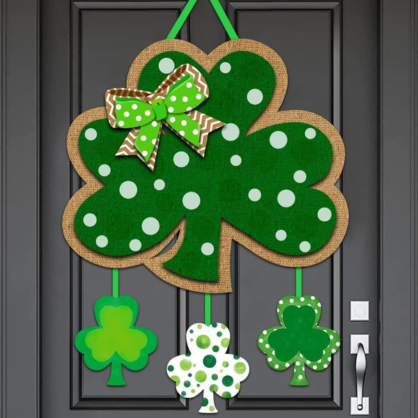 Friday Night St. Patrick's Day Door Sign - Irish Hanging Welcome Board with 3-D Cardboard Green Shamrock Hanger