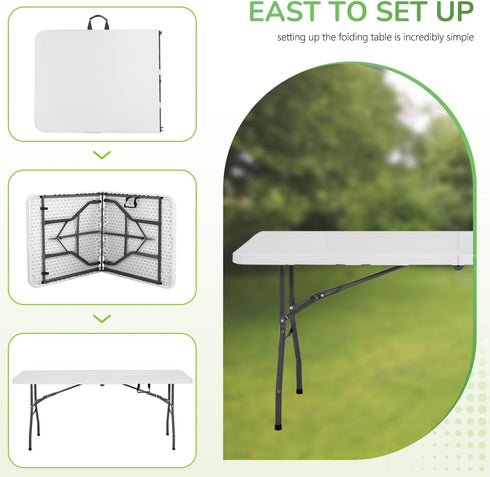 PayLessHere 6FT | Folding Table | Portable Plastic Table with Carry Handle | Waterproof & Foldable Table Design | Steel